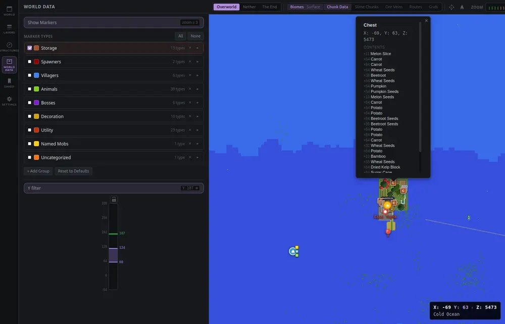 An opened storage chest's real inventory read from the save